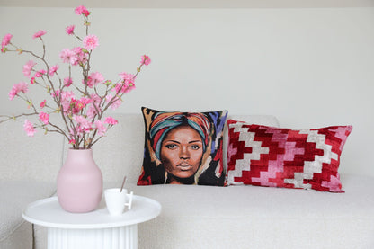 Fluwelen Ikat Bessen Zigzag Kussenhoes