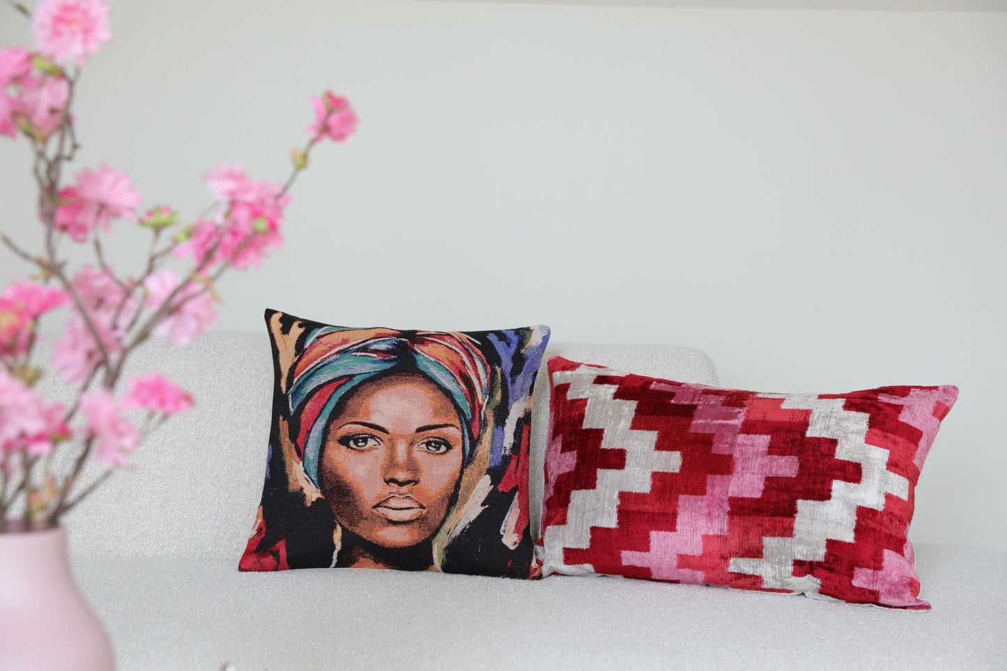 Fluwelen Ikat Bessen Zigzag Kussenhoes