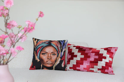 Fluwelen Ikat Bessen Zigzag Kussenhoes